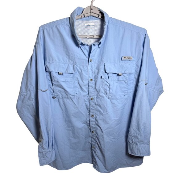 Columbia PFG Mens Size 2XL Light Blue Long Sleeve Button Down Omni Shade Fishing - Picture 1 of 10
